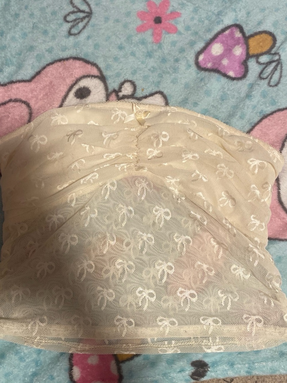 Sheer Bow-Embroidered Strapless Bandeau - Cream